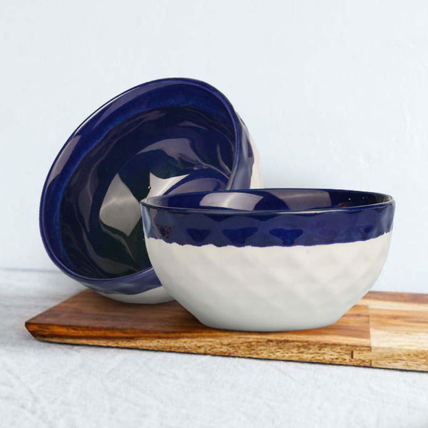 Studio Pottery Dual Tone White Blue Ceramic Snack Bowls Set Of 2 - The Earth Store - Bowl